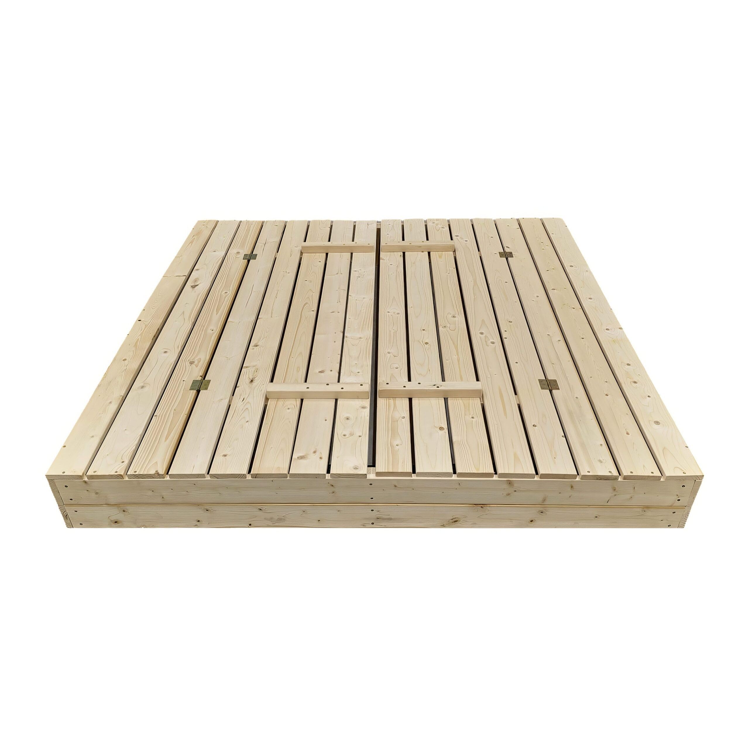 Holzsandkasten 160x160cm, Funktionale Konstruktion mit klappbarem Deckel und Sitzbänken, FSC-Zertifiziert, aus Nadelholz, inkl. Geotextil-Unterlage, für Garten und Außenbereich