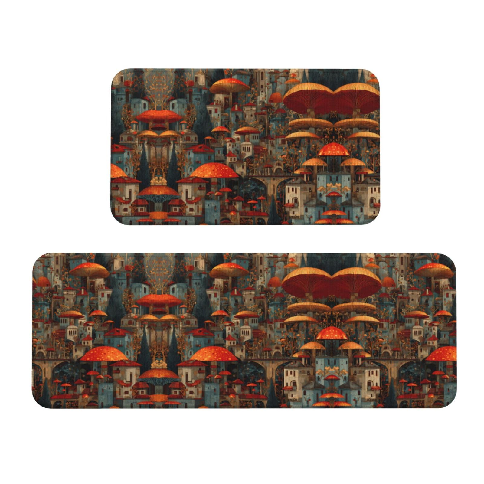 Alfombrillas antideslizantes para cocina y lavadero con diseño blanco y rojo, set de 2