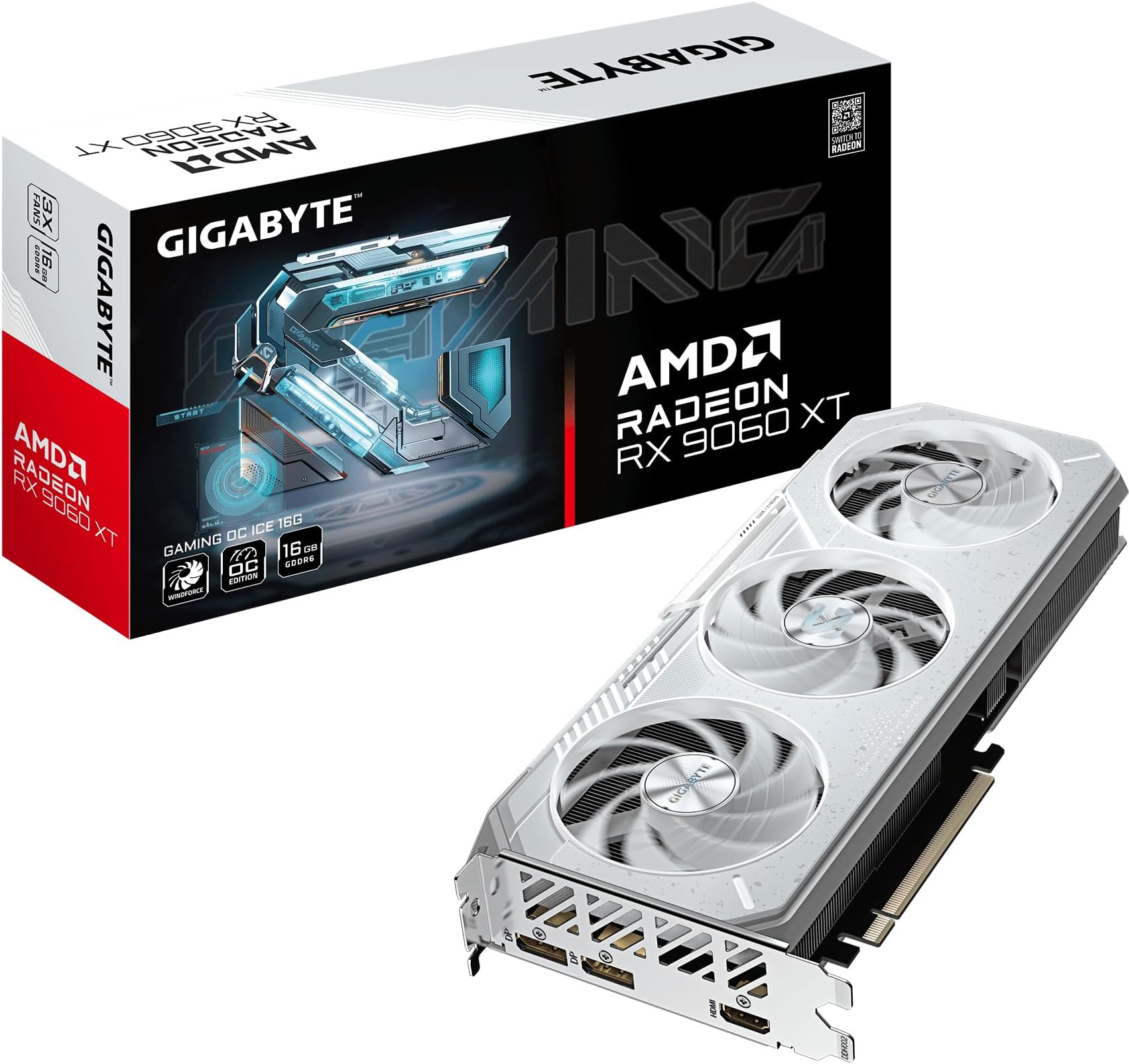 Gigabyte GAMING Radeon RX 9060 XT OC ICE 16G Graphics Card - 16GB GDDR6, 256bit, PCI-E 5.0, 3320 MHz Core Clock, 2 x DisplayPort, 1 x HDMI, GV-R906XGAMINGOCICE-16GD: image 1 of 8
