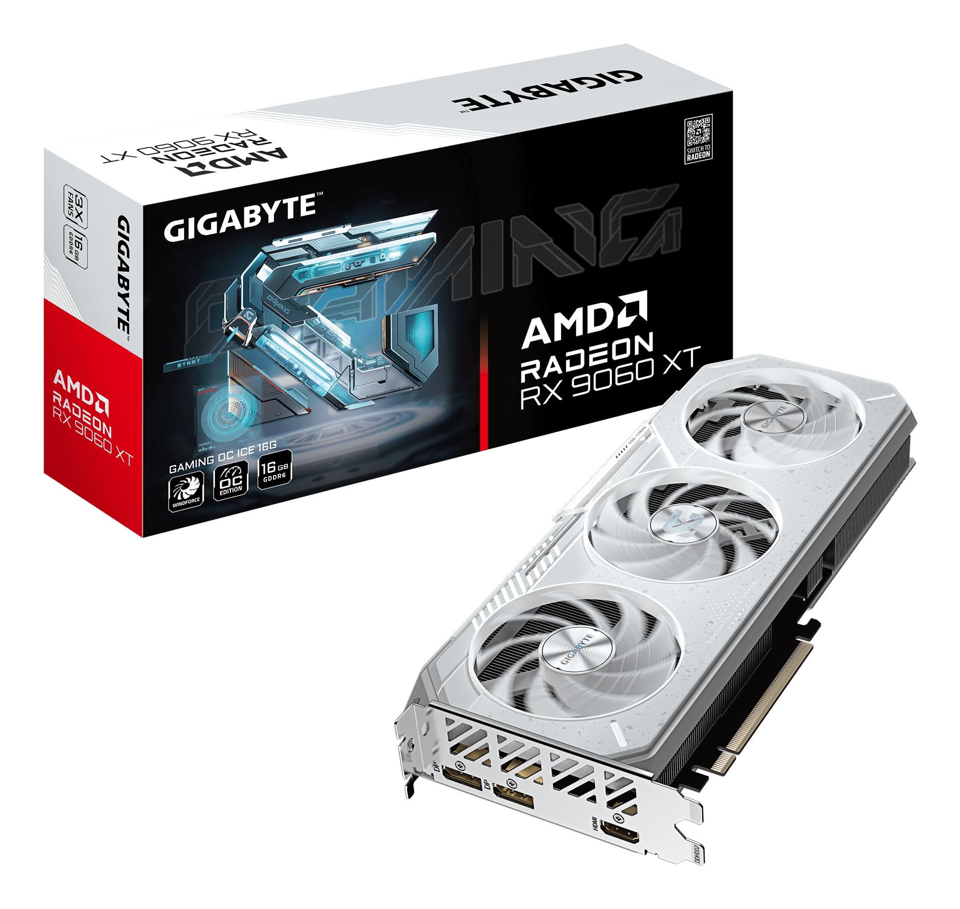 Gigabyte Radeon Rx 9060 Xt Gaming Ice Oc 16Gb Gddr6 Graphics Card 2048 Streams 3