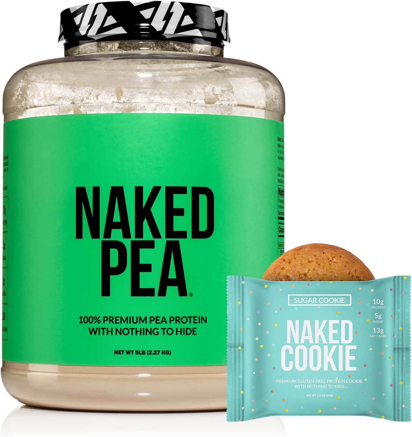 Gluten-Free High Protein Bundle: 5LB Unflavored Naked Pea Protein and Sugar Naked Cookies 12 Pack : Health & Household