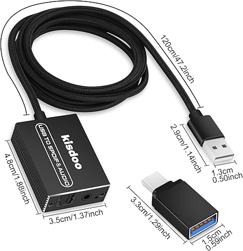 Miniatura 7 de USB-A tipo C a SPDIFópticoTOSLINK0138in AUX convertidor de audio digital tarjeta de sonido externa convertidor USB a SPDIF decodificador de audio