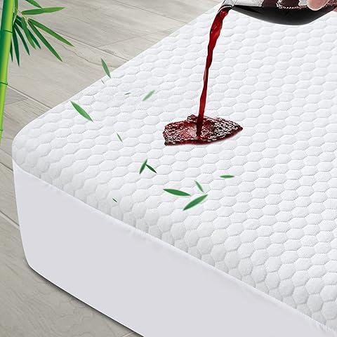 Waterproof King Size Mattress Protector, Viscose Made from Bamboo 3D Cooling Breathable Air Fabric Soft Mattress Pad Cover, Fitted 8-18 inch Deep Pocket, Washable Noiseless (White, King)