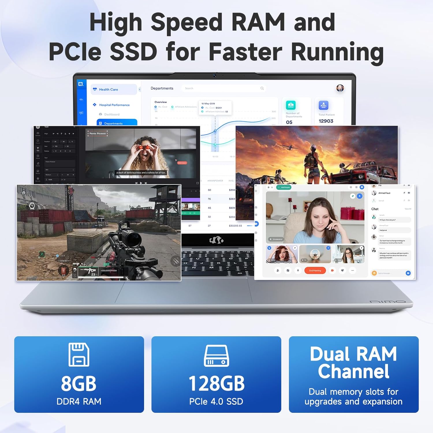 NIMO 15.6" IPS FHD-Business-Laptop, Intel 6 Core i3-1215U 8GB RAM 128GB SSD (Beat i5-1135G7, Up to 4.4GHz) Computer with Backlit Keyboard Fingerprint 65W Type C Wi-Fi 6 Numpad Win 11