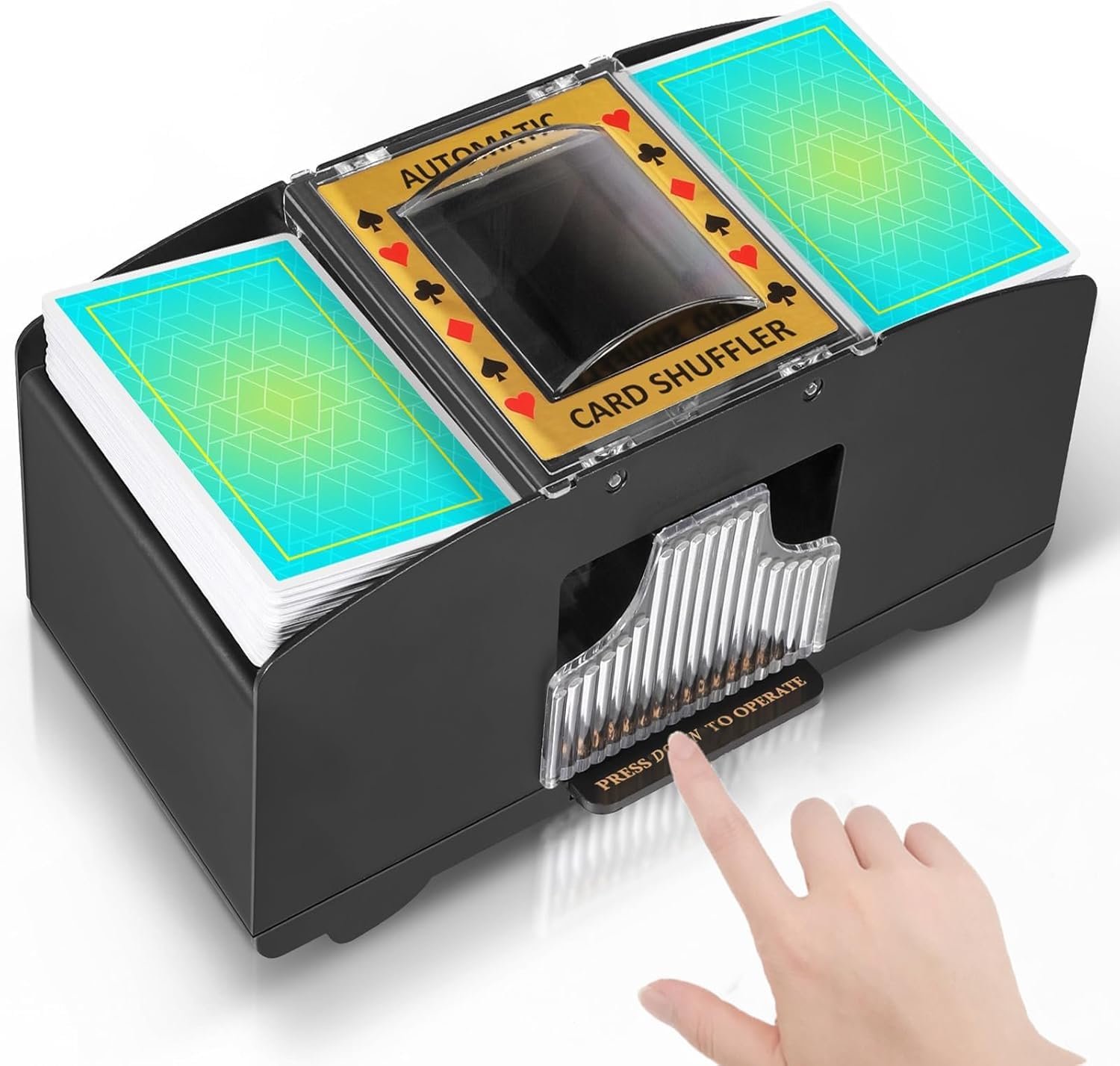 FunBlast Automatic Card Shuffler – Battery Operated Card Dealer Machine, 2 Decks Poker Shuffler Portable Card Shuffler, Electric Playing Card Shuffler for Casino, Club Gaming and Home Party-image-23