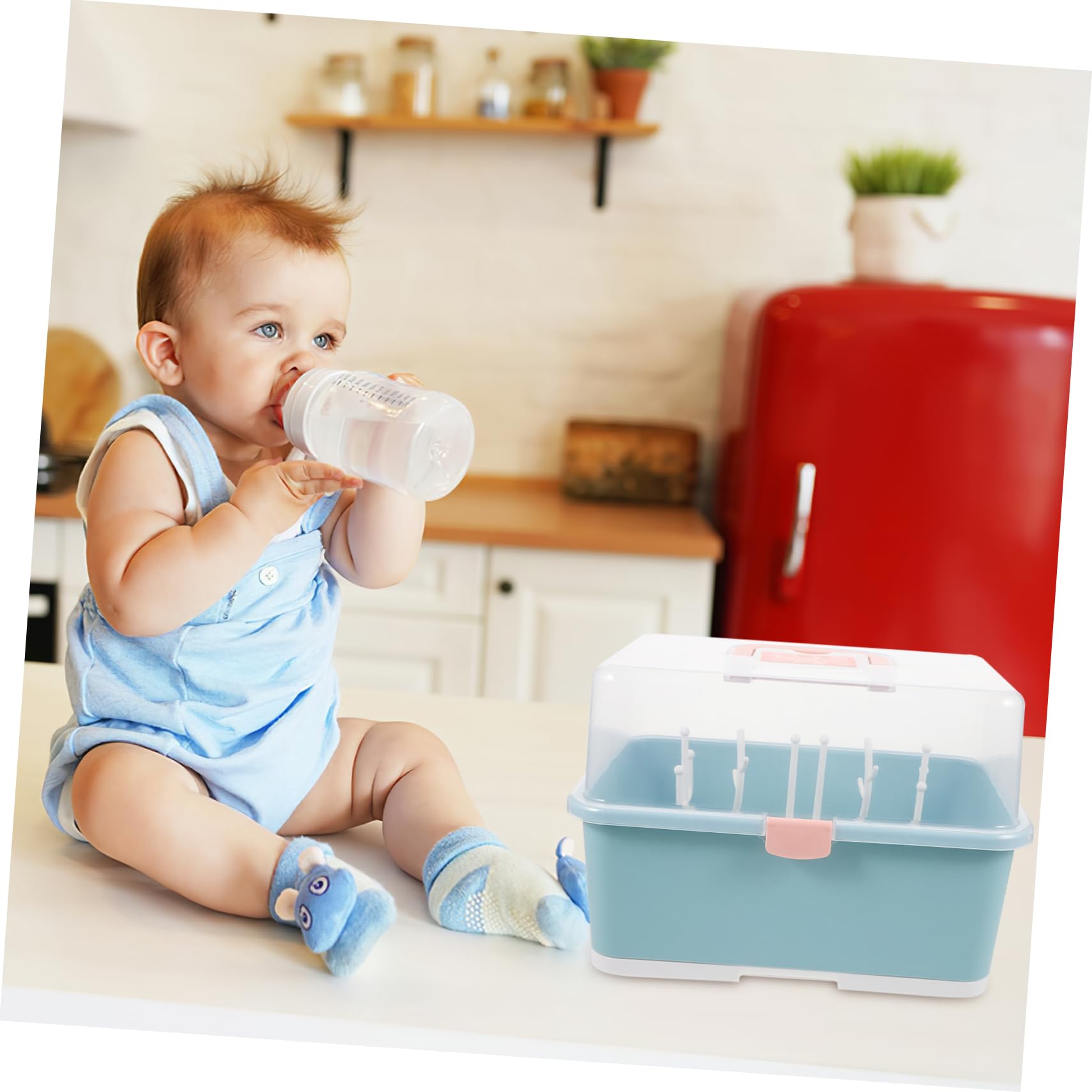 Babyflaschen Trockenbox mit Abtropfschale und Staubschutz Pp Aufbewahrungsbox für Babyflaschen und Besteck Tragbar und Praktisch für Shower und Stillzubehör
