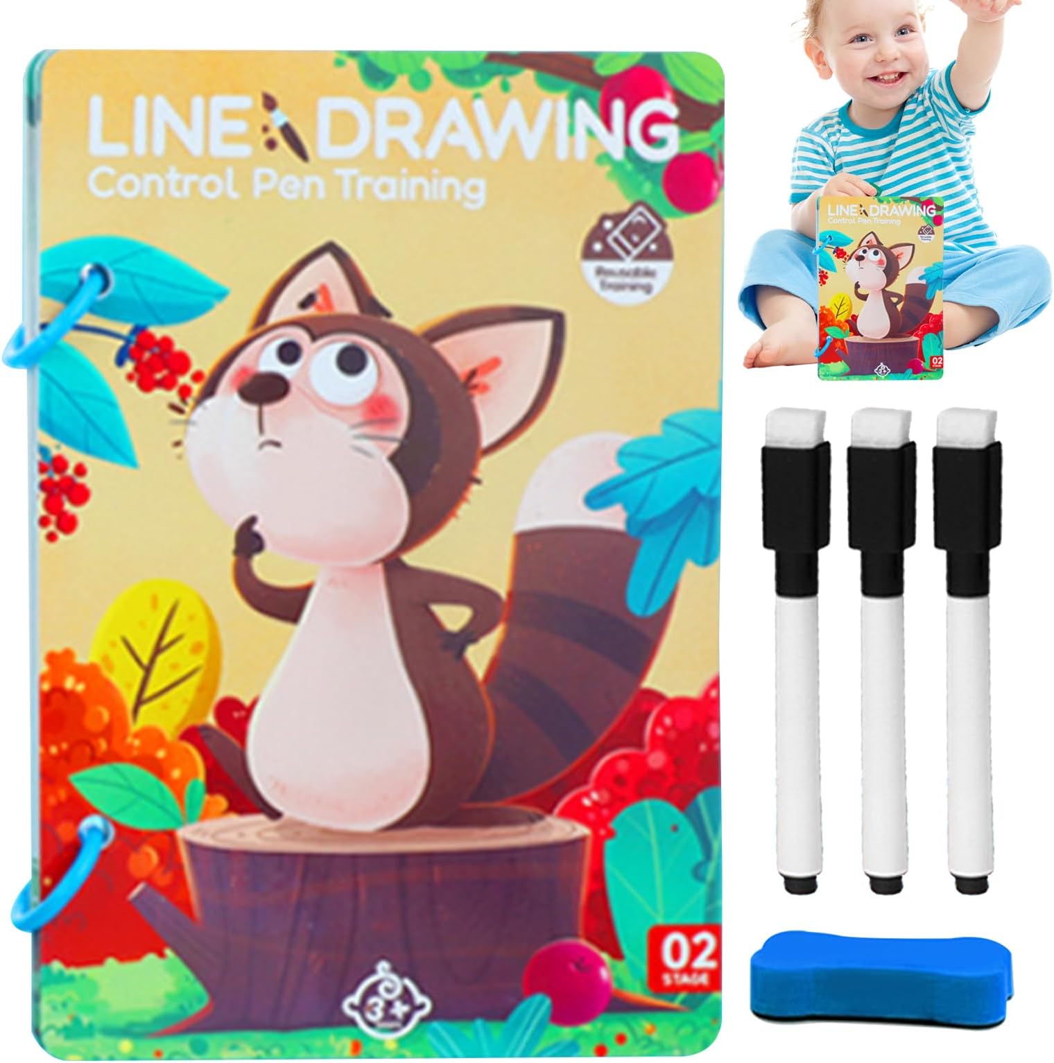 Scribble Training Cards, Reusable Pen Practice, 8.27x4.92x1.18 Inches Learning Book with Writing, Skill Development Set, Interactive Play Tool with Fun, Educational Game for Kids