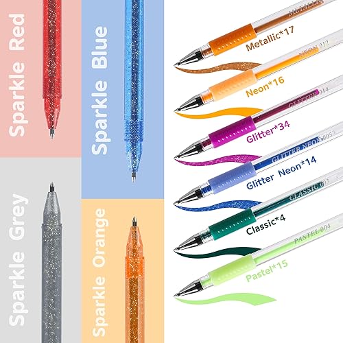 Miniatura 3 de Paquete de 202 bolígrafos de gel para libros de colorear para adultos, 104 bolígrafos de artista que incluyen 100 bolígrafos de colores, 4 104 Gel