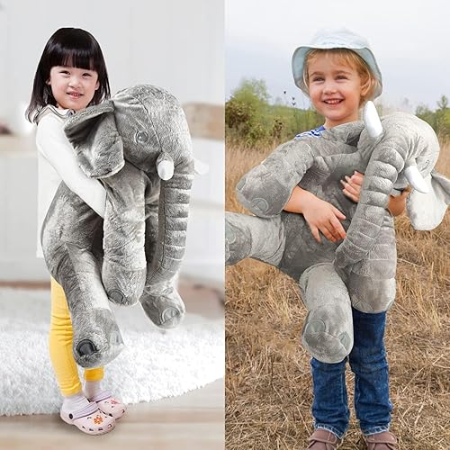 Miniatura 6 de Animales de peluche de elefante gigante de gran tamaño de 24 pulgadas, almohada de elefante de peluche grande, regalo gris para niños, novia,