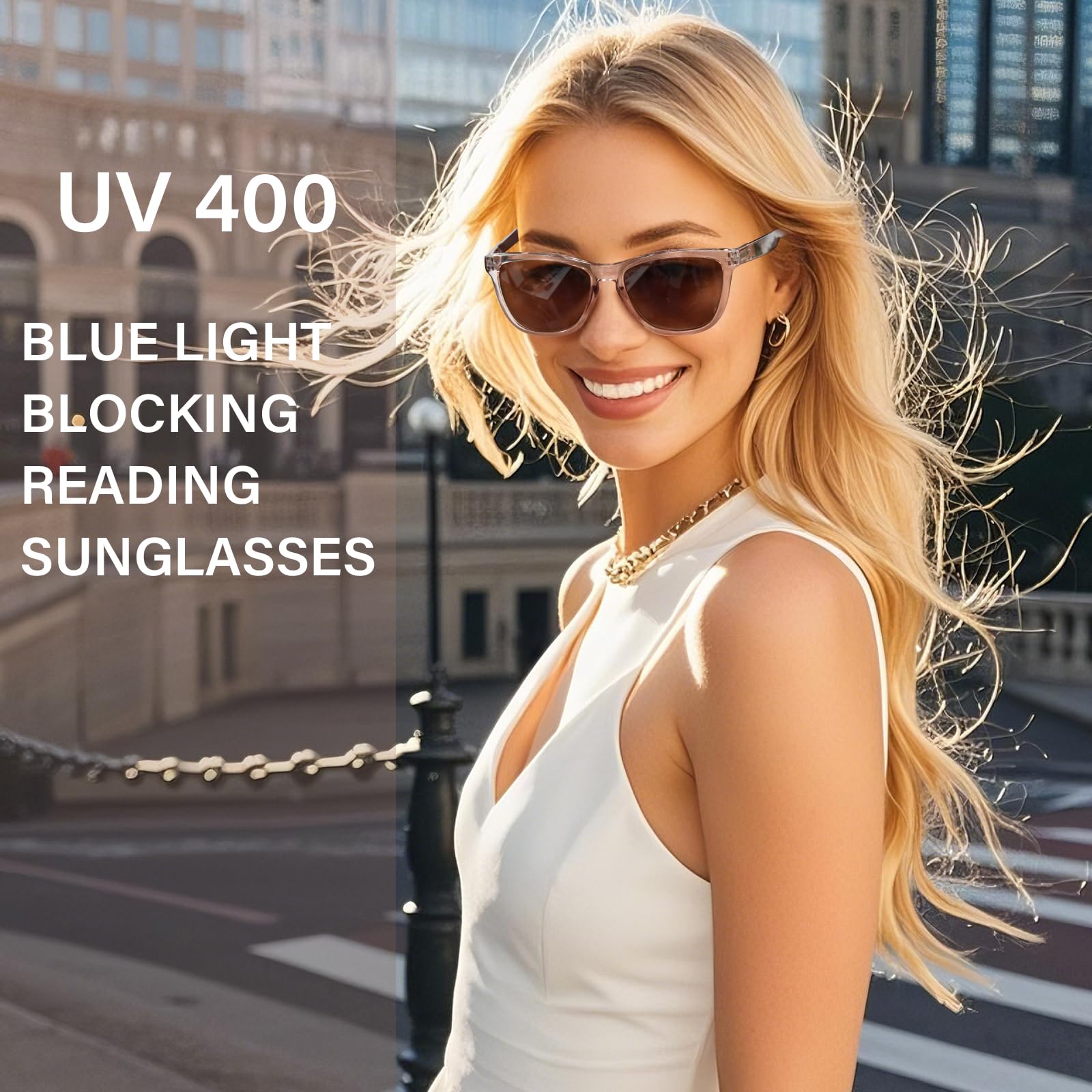 Gafas de sol bifocales de lectura para mujeres y hombres, elegantes, con protección UV, con bisagras de resorte