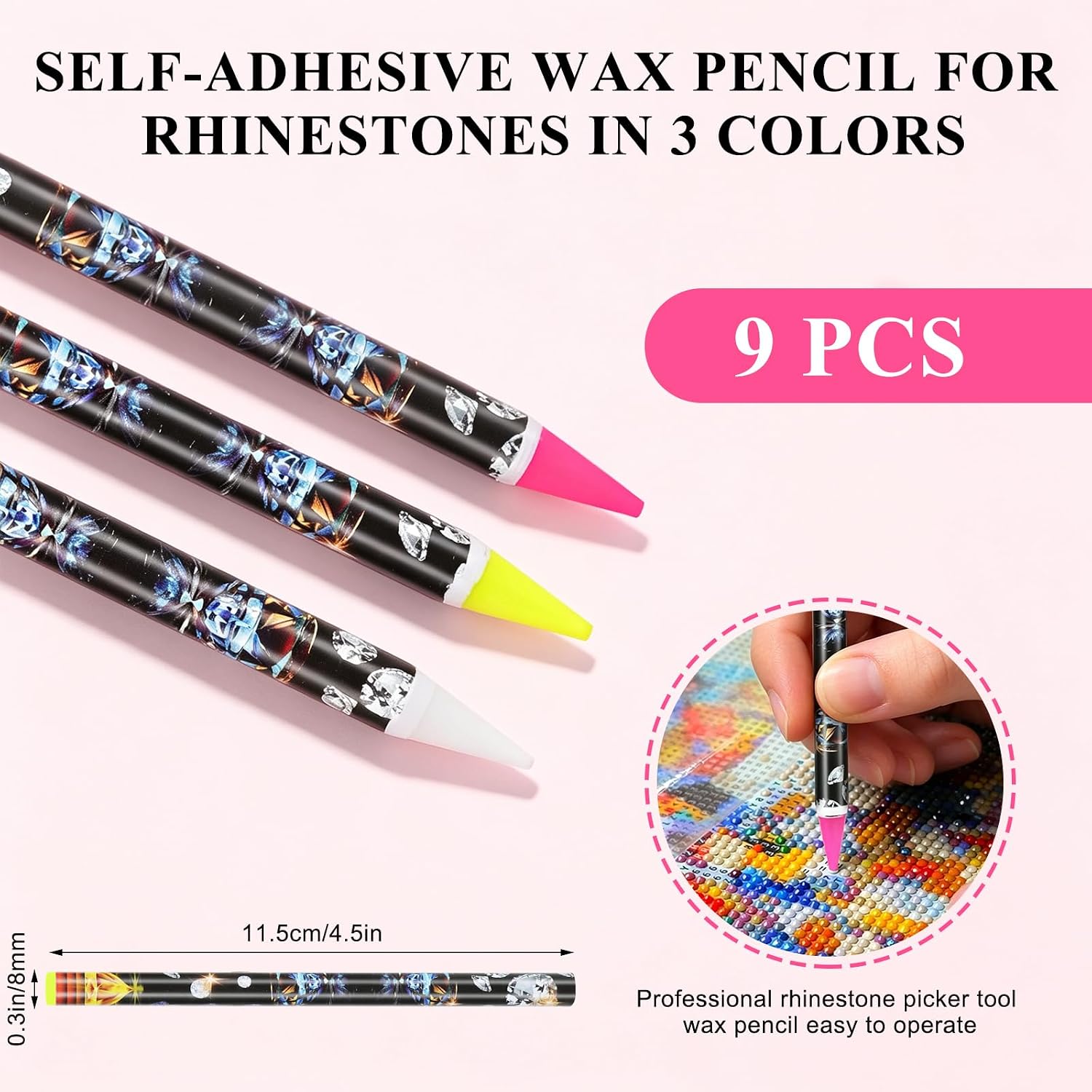 15pcs Rhinestone Picker Tool, Bedazzling Pen Wax Pencil for Rhinestones | All-In-One Nail Dotting Rhinestone Picker Tool with Sharpeners, Tweezers, Tray and Storage Box