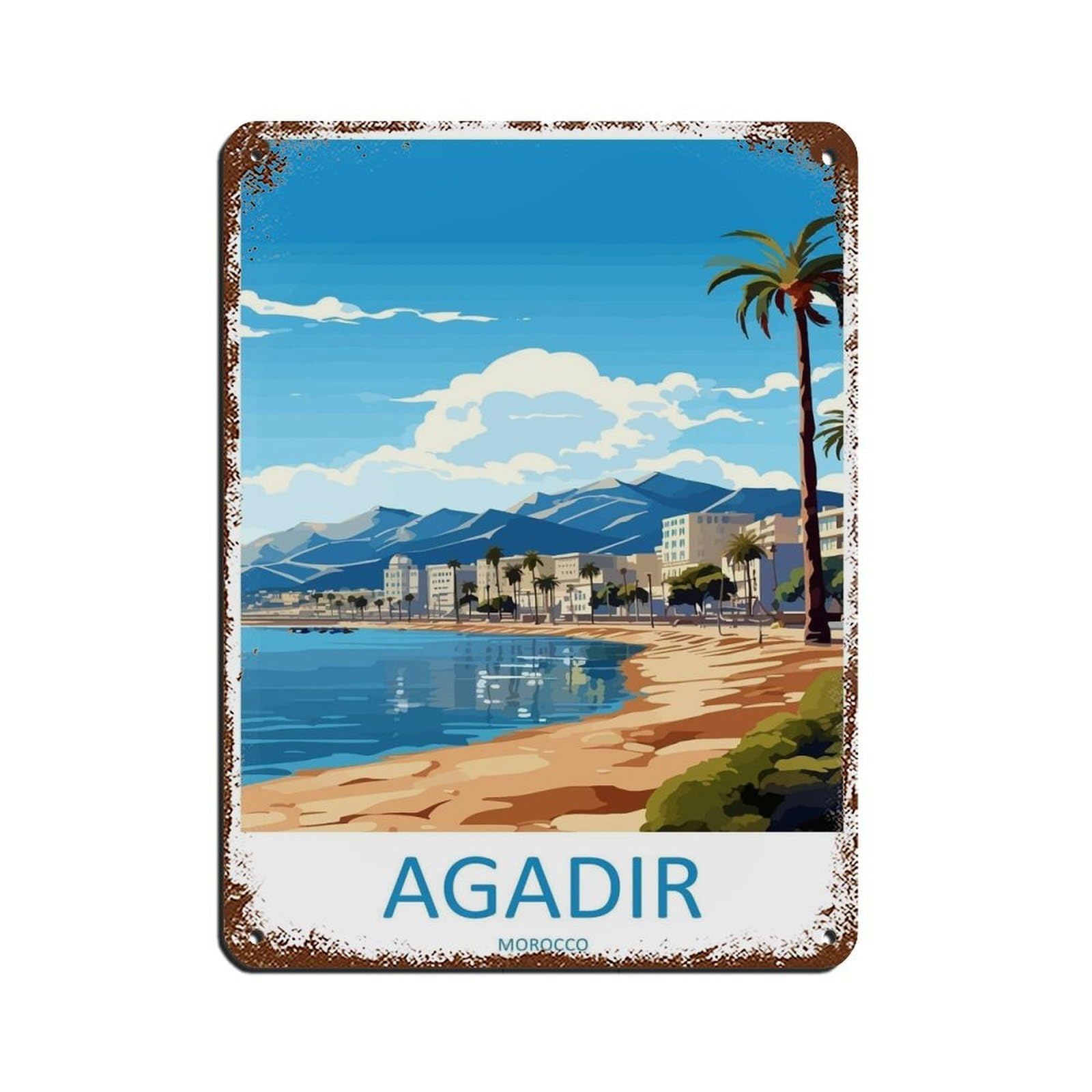 Agadir Travel Art Morocco Art Gift Tin Sign Vintage Metal Pub Club Cafe Bar Home Wall Art Decoration Poster Retro 12x16inch(30x40cm)