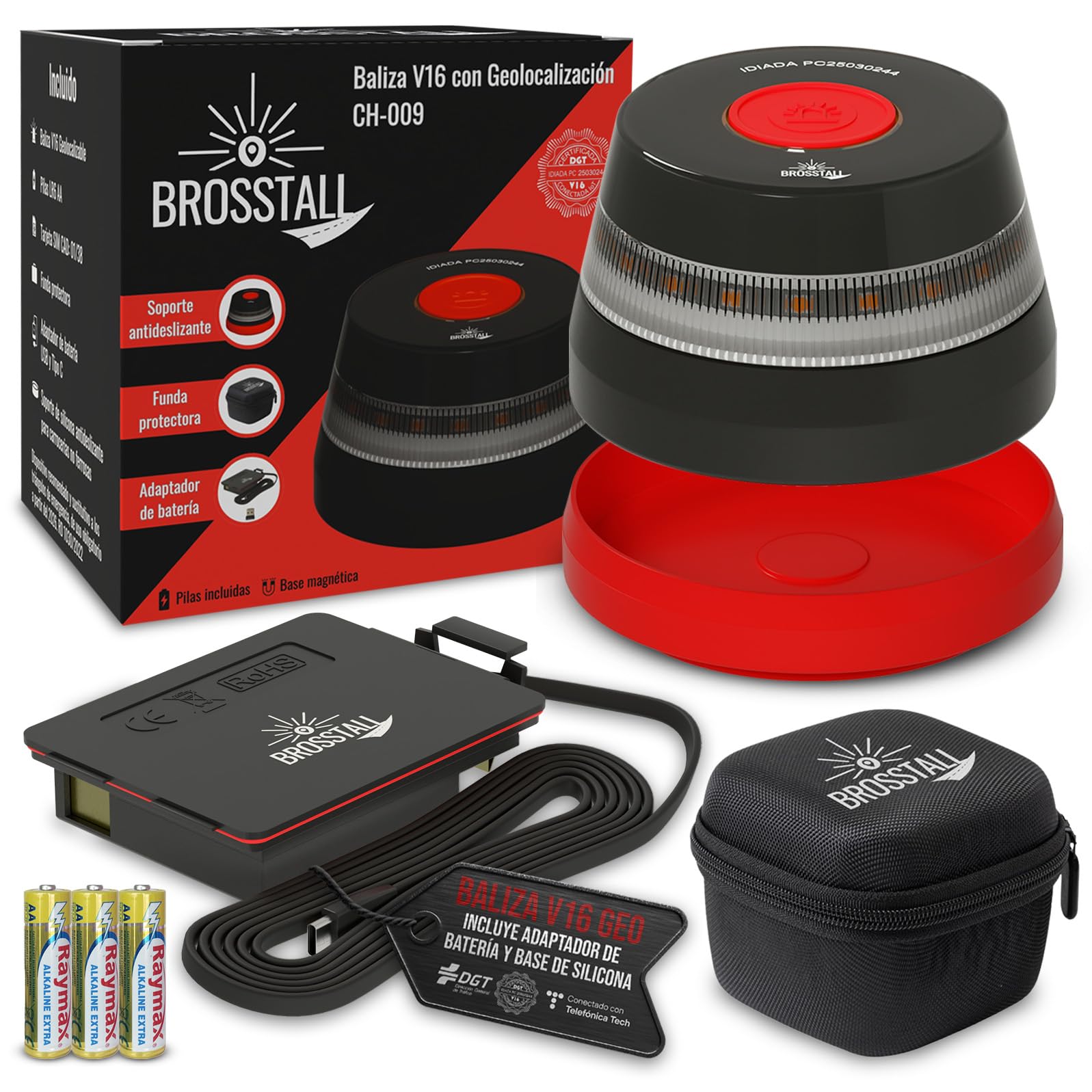 Beacon V16 Approved DGT with Geolocation, SIM Card until 2038, without subscriptions, Geolocated Emergency Light Connected with the DGT 3.0 for Car, Free of Additional Charges