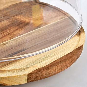 Cake Stand with Lid, Rotating Cake Stand with Acrylic Dome Lid, Wood Cake Display with Lid, for Wedding, Parties, Birthdays - W: H: 28.2x17.5cm