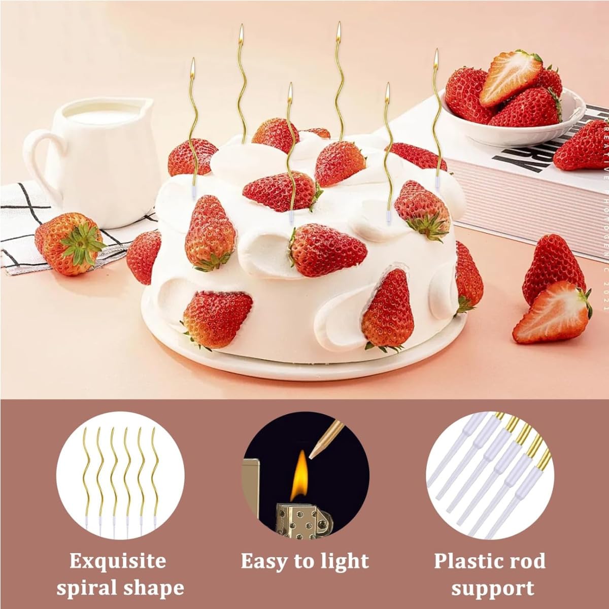XUSSMM 36 stuks gouden spiraal verjaardagskaarsen voor cake, kinderen, taart, wonderkaarsen voor verjaardag, bruiloft, feestdecoratie