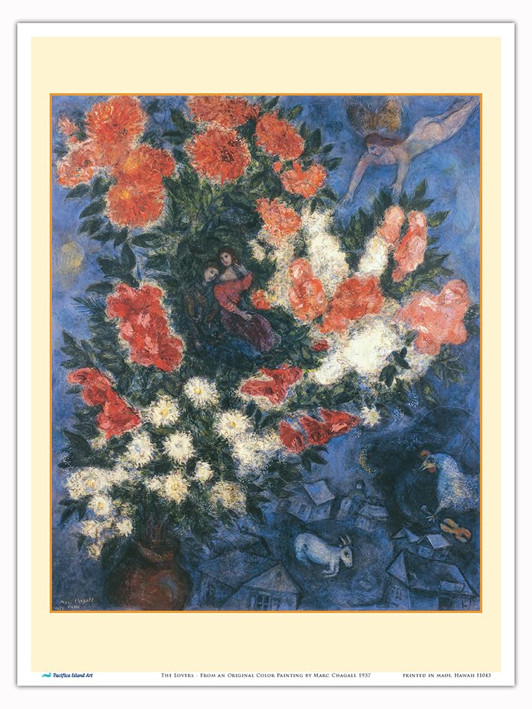 Pacifica Island ArtThe Lovers - from an Original Color Painting by Marc Chagall c.1937 - Master Print 9in x 12in