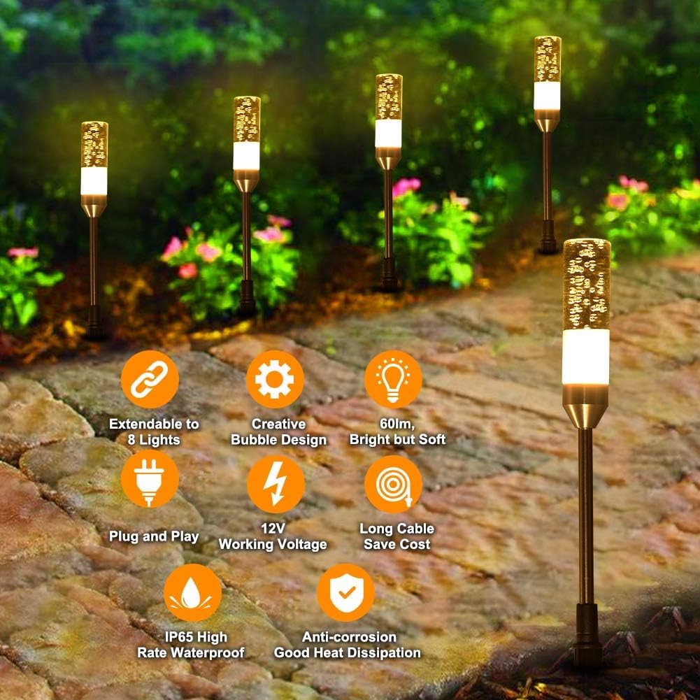ECOWHO 6er Set Warmweiß LED Gartenleuchtung mit Erdspieß IP65 Wasserdicht Gartenstrahler mit Strom, Erweiterbar Gartenleuchte mit Kabel, Gartenlampe außen für Outdoor Garten Rasen Hof
