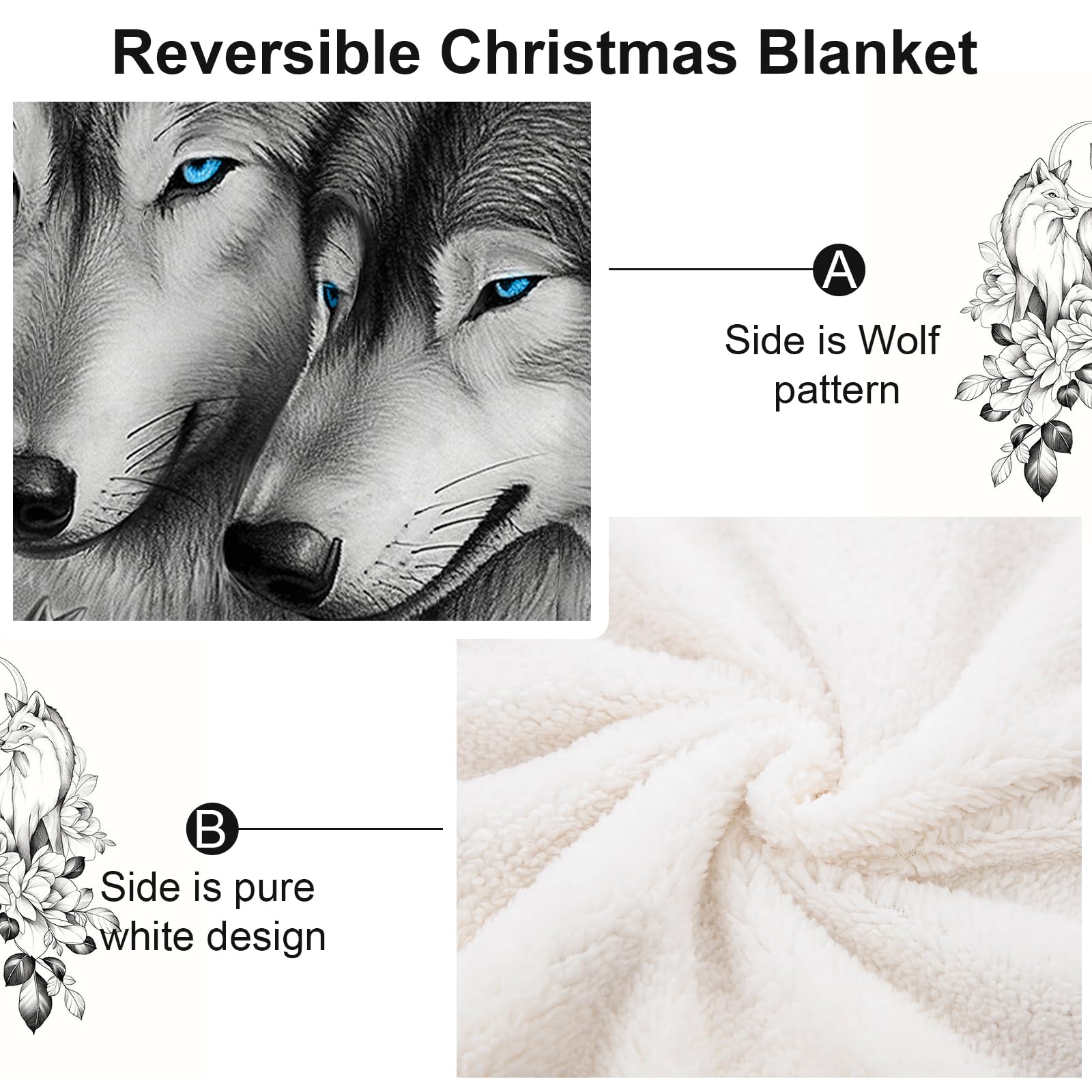 Fondream Wolf Blanket Winter Wolf Bed Blanket Fluffy Fleece Bed Throws Grey Theme Blanket for Sofa Couch(130x150cm) - Image 3