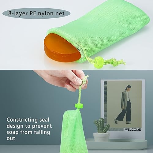 Miniatura 3 de Refongyabo Paquete de 6 bolsas de jabón exfoliante y ganchos transparentes impermeables de 13 libras. Bolsas de jabón para ducha. Jabón en una