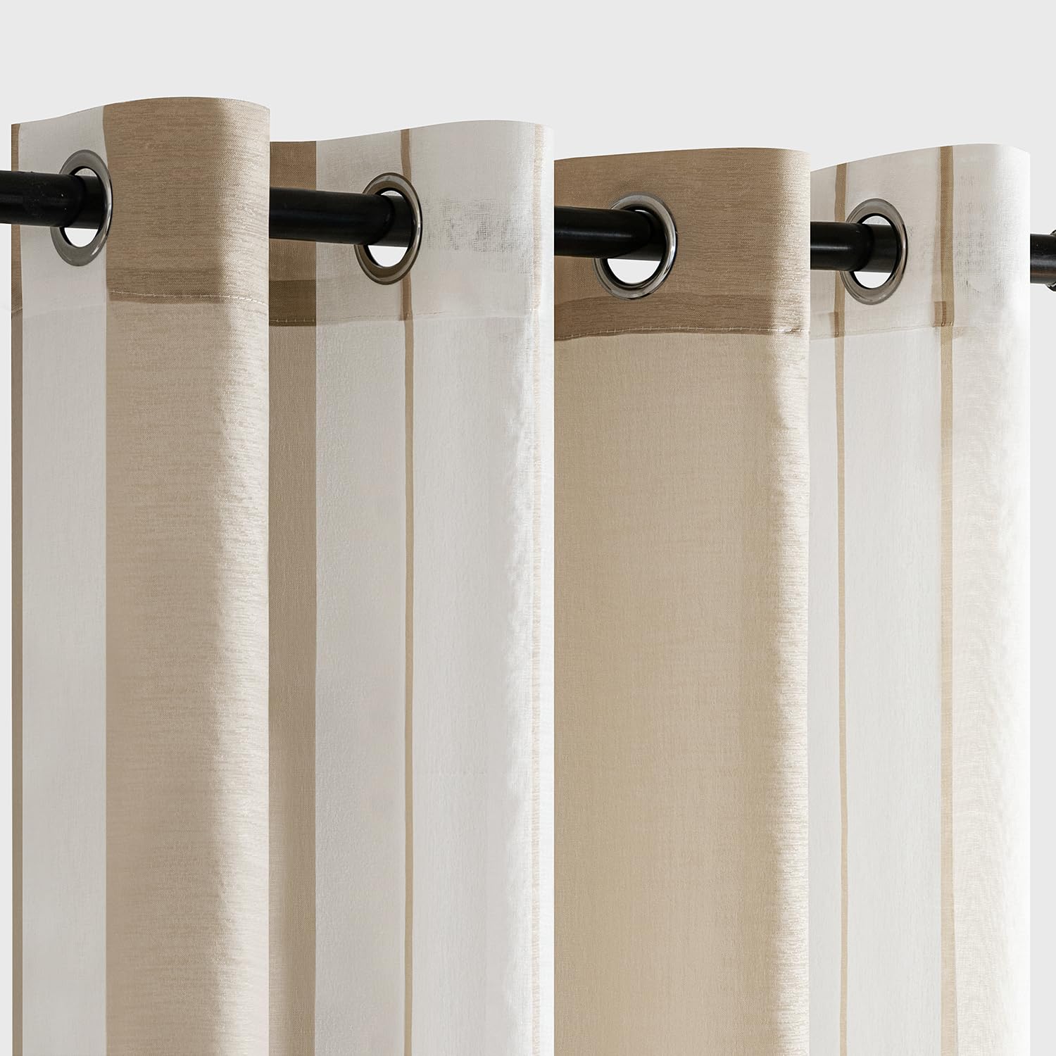 Miulee Gordijnen, transparant, voile met inslagringen voor woon- en slaapkamer, set van 2 stuks, 225 x 140 cm, gestreept