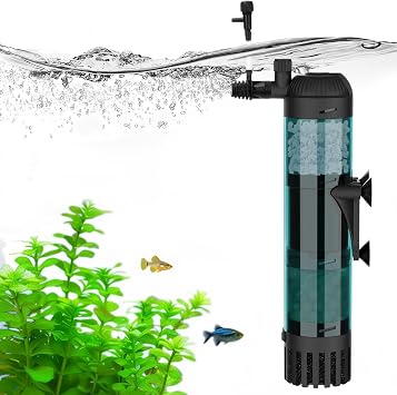 AQQA Fish Tank Filter, 600L/h Strong Flow Aquarium Filter, 8W Silent Fish Tank Filter Pump with 3-Stage Filtration for Tanks up to 200L