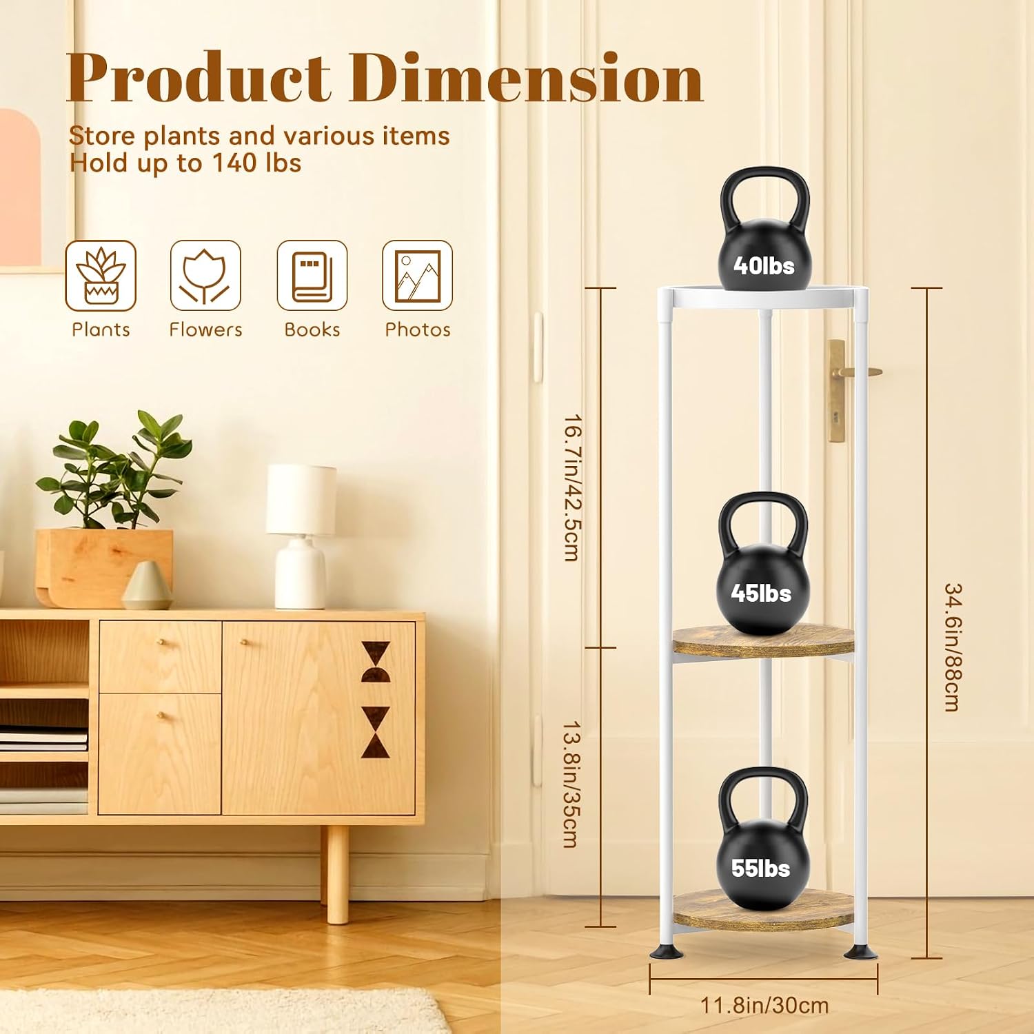KMOTASUO 3 Tier White Plant Stand Indoor for Large Tall Heavy Duty Planter, Multiple Sturdy Metal Flower Corner Rack for Narrow House Floor, Iron Vertical Level Round Orchi Holder Organizer, Modern