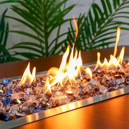 Vista 148 de Grisun Vidrio ignífugo para cuenco de fuego, 1/2 pulgada de alto, 10 libras, brillo reflectante, rocas de vidrio templado para gas natural o Verde