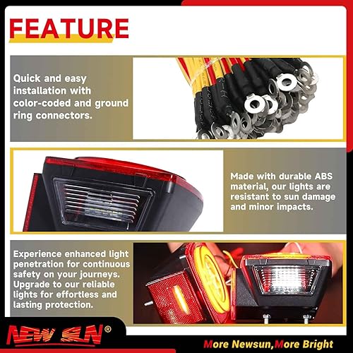 Miniatura 3 de NEW SUN Kit completo de luz LED de remolque de 12 V, luz trasera sumergible, 2 piezas de luces LED traseras y 4 luces laterales y kit de arnés de