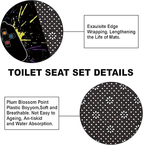 Miniatura 6 de NORBEY Juego de 4 cortinas de ducha con diseño de controlador de videojuegos abstracto cortina de baño con tapete antideslizante juego de alfombras