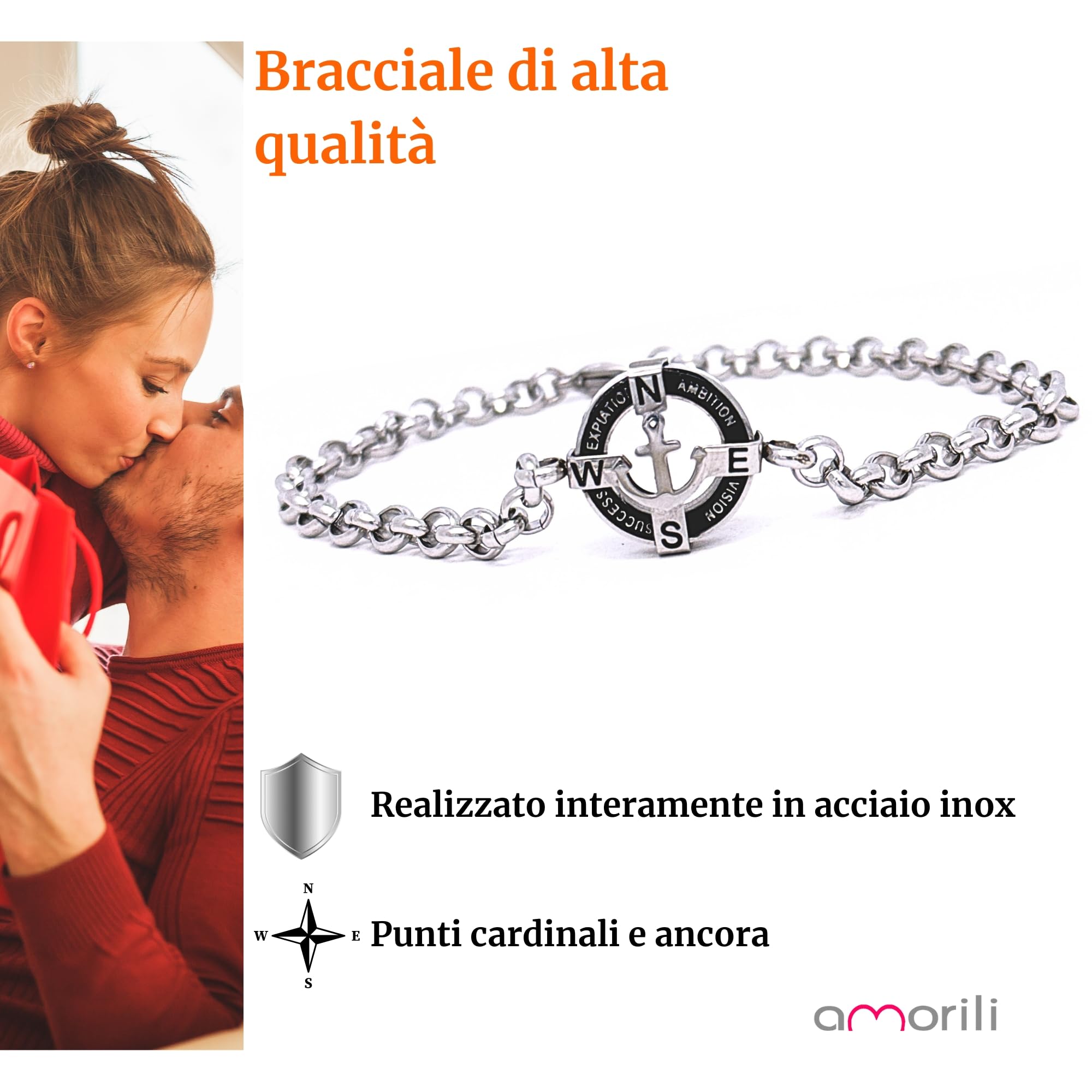 Bracciale Uomo Ancora e Bussola in Acciaio Inossidabile – Braccialetto Nautico Regolabile Elegante – Idea Regalo BCC3122