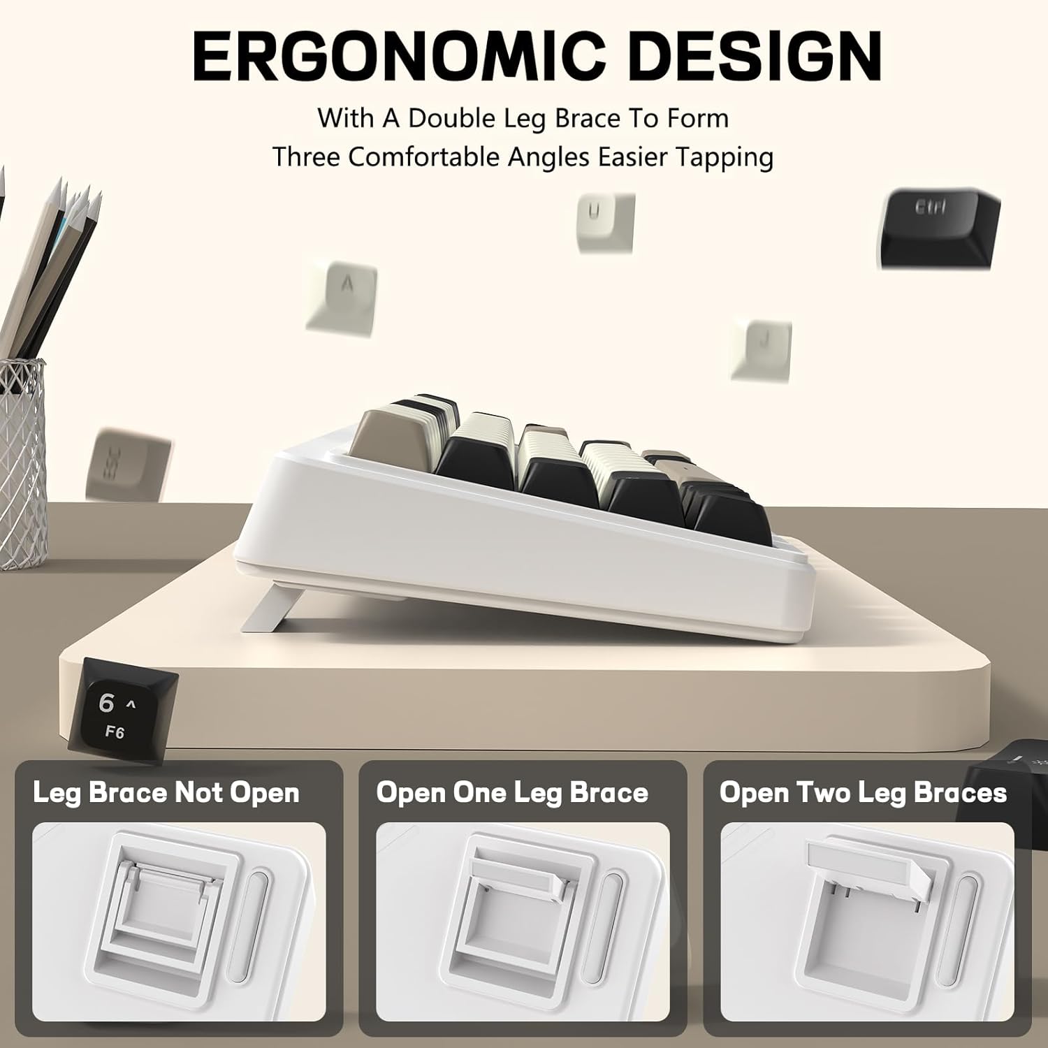 FREEWOLF M68 65% Wireless Gaming Keyboard,Bluetooth/2.4GHz/ Wired Tri-Mode Silent Membrane Keyboard,PBT Keycaps,2000mAH Rechargeable,67 Keys Rainbow LED Backlit PC Gaming Keyboard for Win/Mac-Cheese