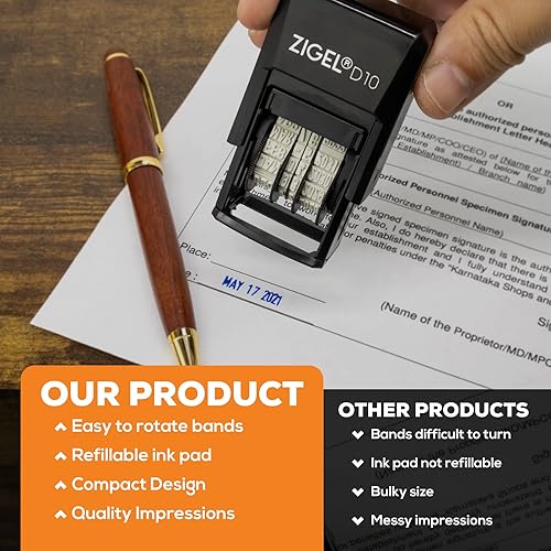 Miniatura 8 de ZIGEL D10 Office Date Stamp - Sello de fecha autoentintado - Azul
