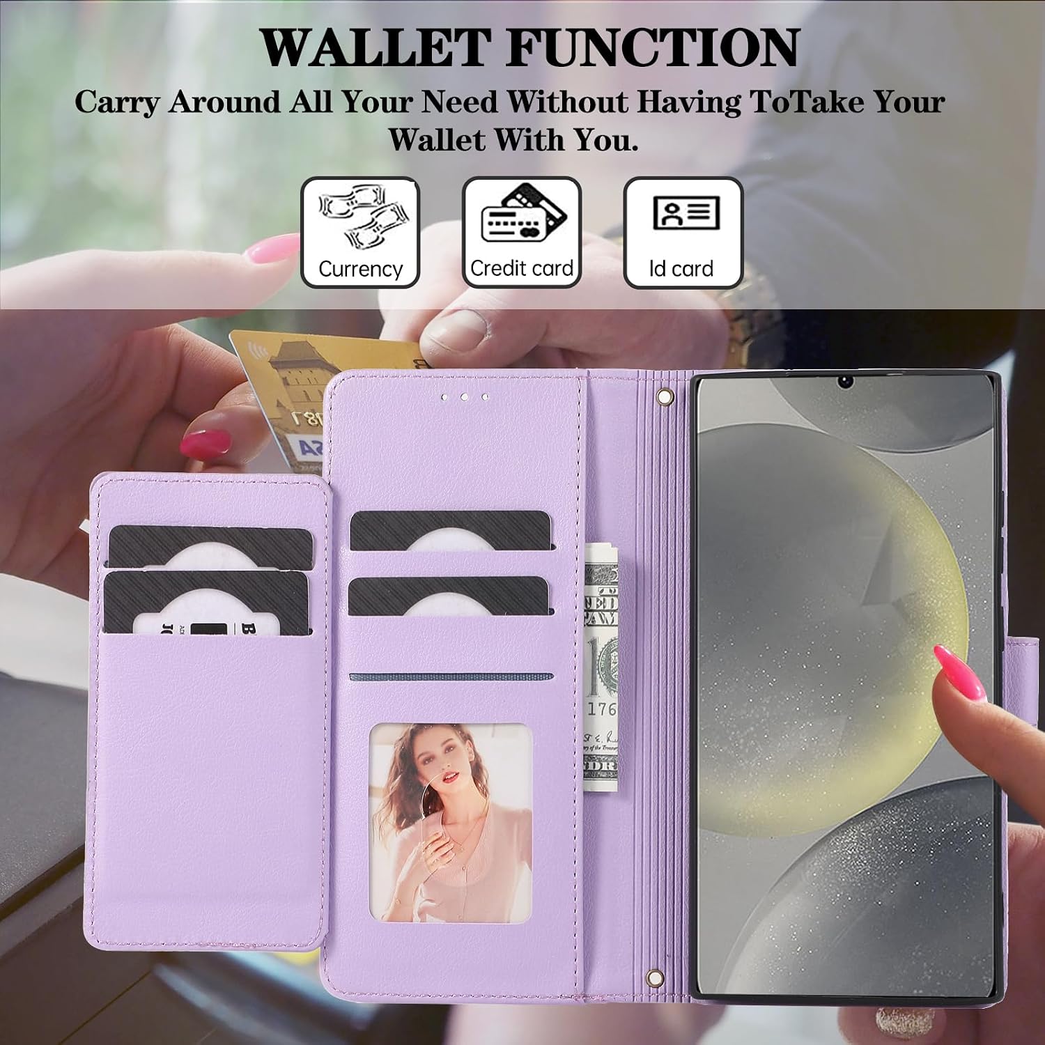 Compatible with Samsung Galaxy S25 FE 5G Wallet Case Wrist Strap Crossbody Strap, Mirror PU Leather Flip Credit Card Holder Stand Cell Phone Cover for S 25 EF S25FE 25S 25FE Women Men Purple