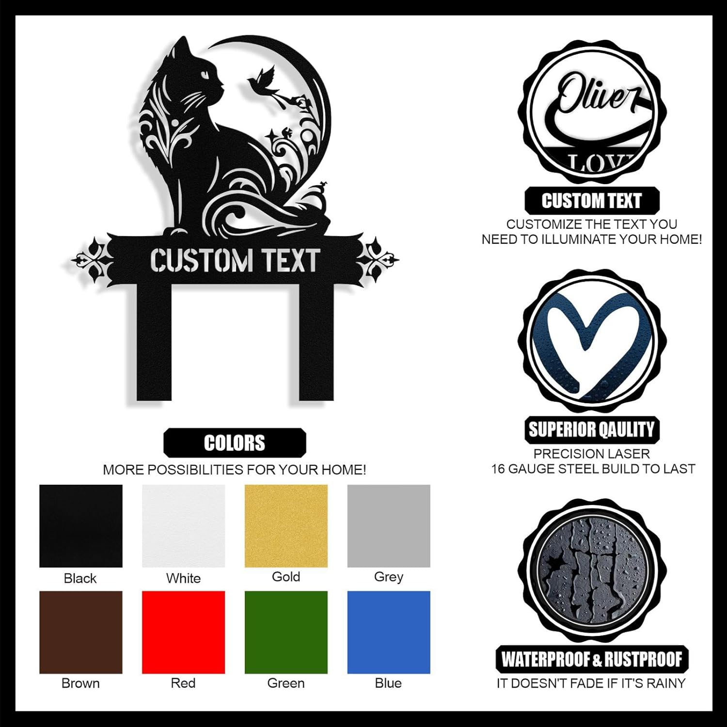 Custom Cat Grave Marker Stake Outdoor, Personalized Metal Cat Memorial Grave Stake with Name and Year, Outdoor Weatherproof Personalized Cats Graves Memorial Plaque - Image 7