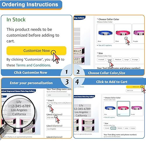 Miniatura 6 de Collares de perro personalizados, collar de perro con etiquetas de identificación de placa de nombre grabadas, collar de nailon ajustable