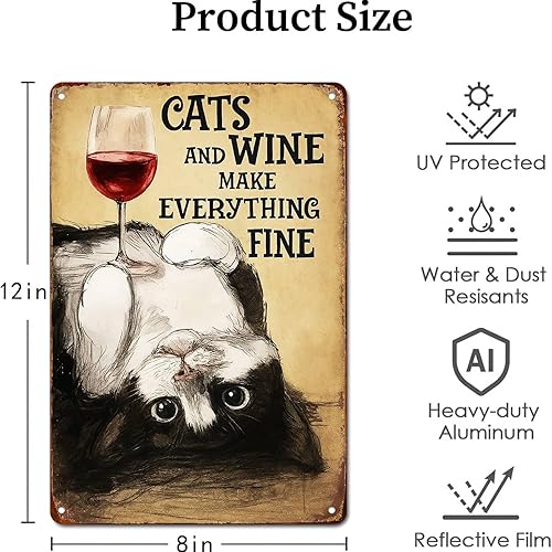Miniatura 2 de Cats And Wine Make Everything Fine Poster Retro Kitchen Bedroom Motivation Living Room Signs 8x12 Inch Wall Decor Metal Sign Posters for Bathroom