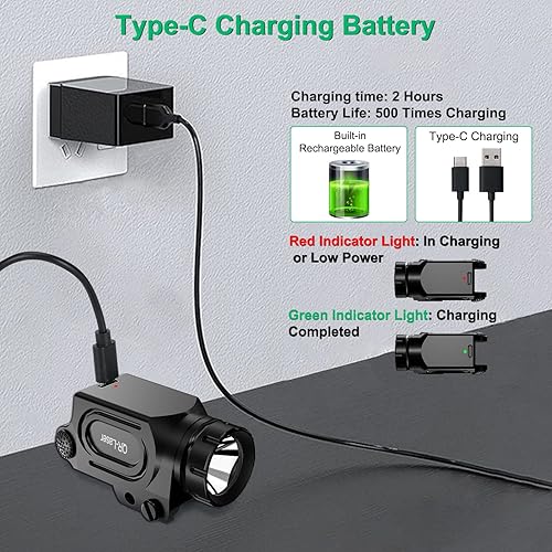 Miniatura 5 de QR-Laser Luz táctica de montaje de armas de 1200 lúmenes para pistola con riel Picatinny, linterna LED de alta calidad tipo C recargable con función