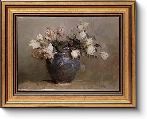 HUARCEY Lienzo enmarcado para pared, estante de baño, decoración estética vintage, rosas clásicas, pinturas florales, decoración de pared,