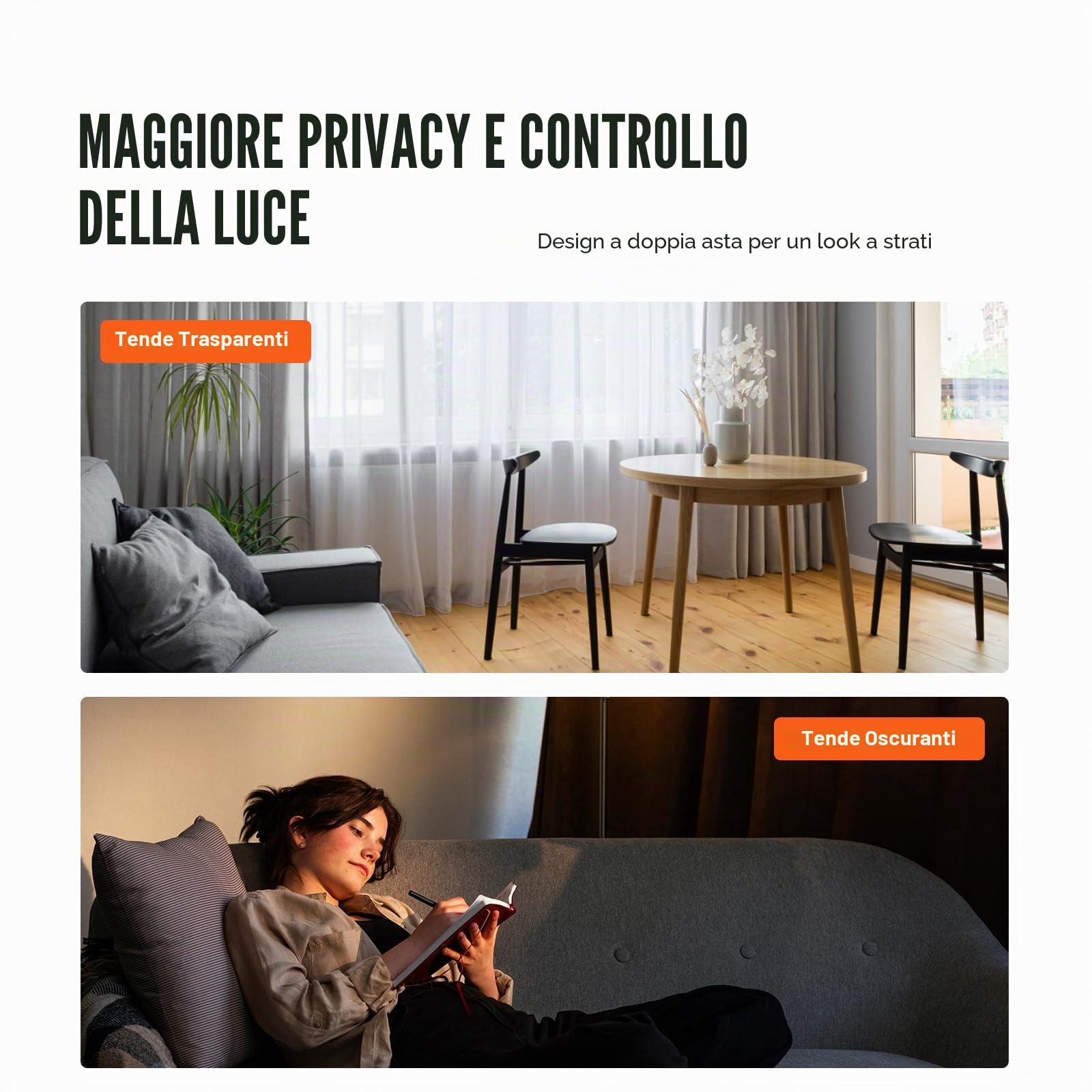 VEVOR Bastone per Tende Doppio Bastone per Tende Estensibile 92-183 cm Carico max. 13,6 kg ca., Asta per Tende da Interno Lunghezza Regolabile per Soggiorno Bagno Camera da Letto, Palo Doppio Tende