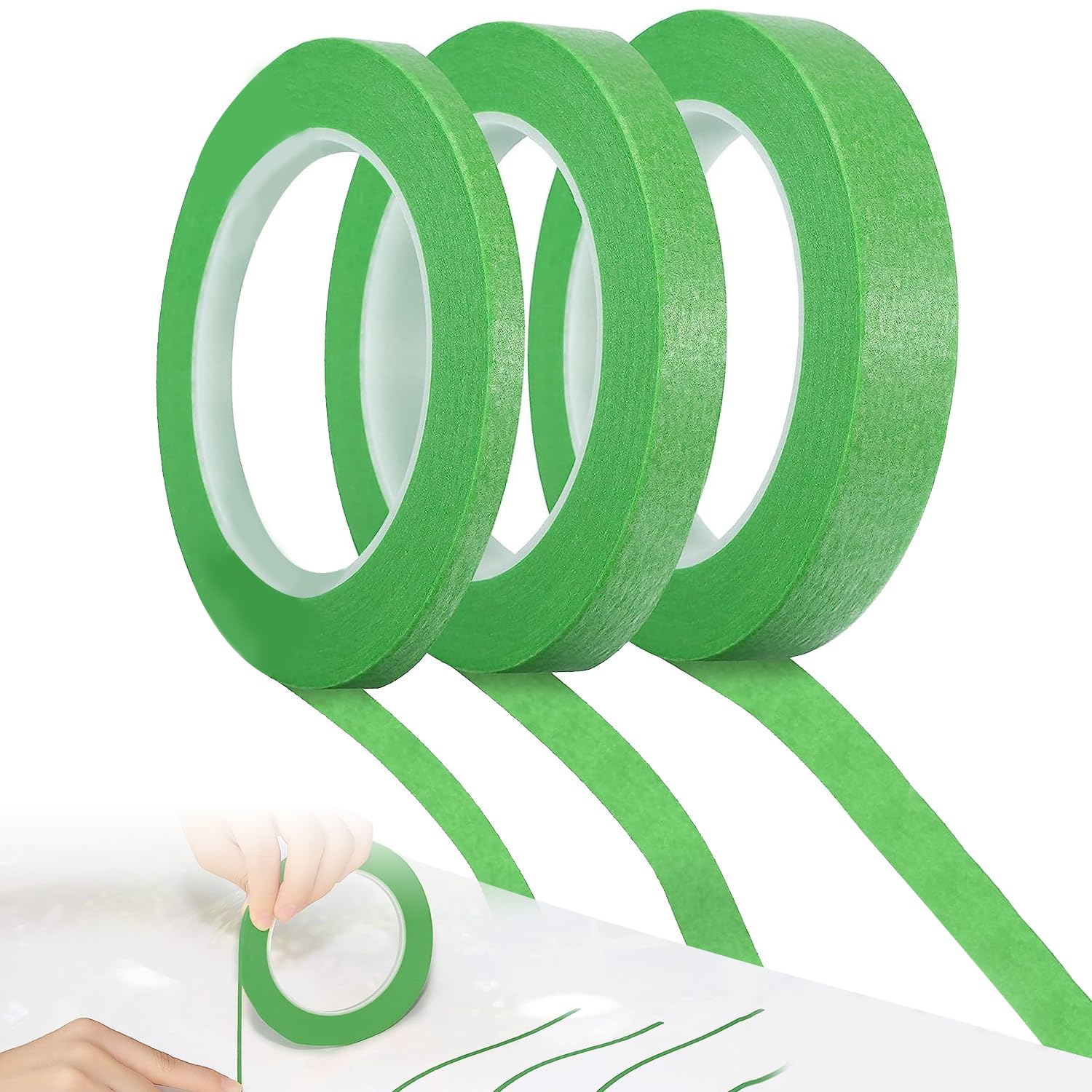 3 Rolls Green Masking Tape, Writable Heat Resistant Painters Masking
