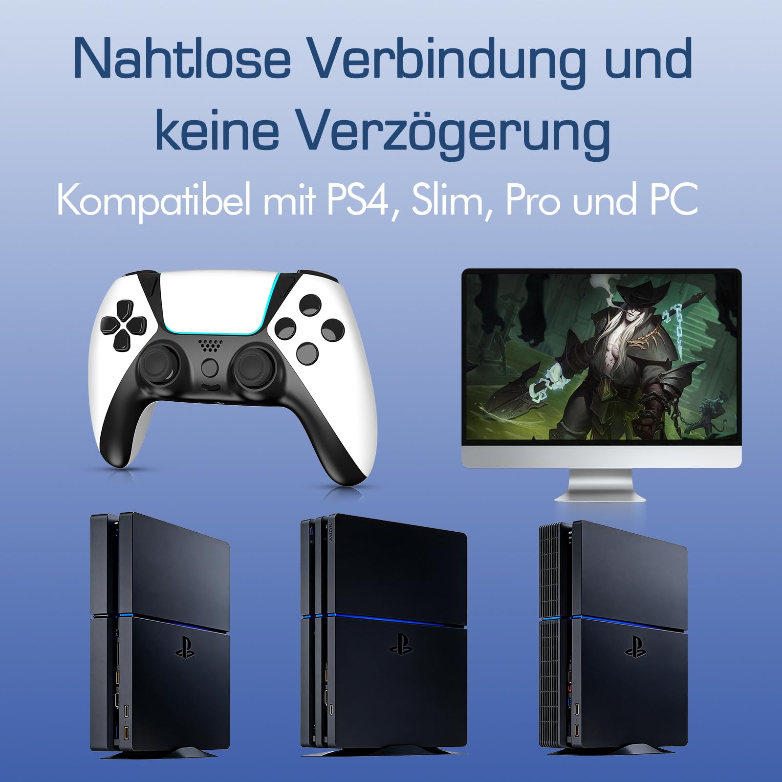 Ruibopad Für PS4 Controller,Wireless Controller Kompatibel mit PC,Pro,Slim,ALPS Joysticks Ohne Drift,Paddels und Turbo,Gamepad mit 3.5mm Kopfhörerbuchse,1200mAh Akku,Weiß.Geschenk für Gamer.