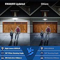 Vista 5 de EMANER Luces de seguridad para exteriores, luz de inundación de 120 V equivalente a 280 W, luz con sensor de movimiento PIR, luz de exterior