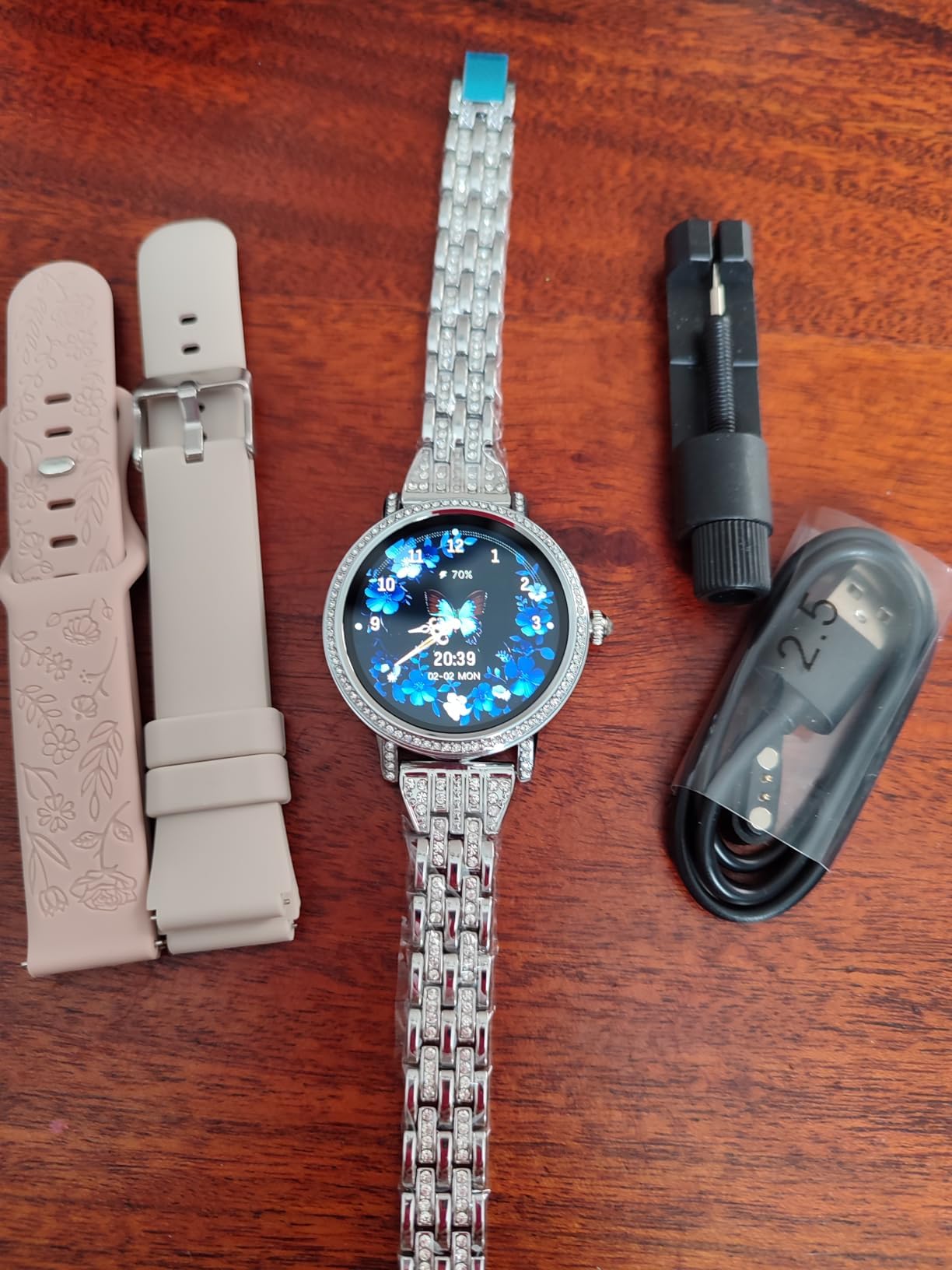 Smartwatch Donna con Diamant,1,27" HD Smart Watch con Chiamate Bluetooth,3 Cinturini/SpO2/Pressione/Sonno/Passi/Calorie, IP68, 120+ Sportivo orologio donna smartwatch per Android/iOS,Argento