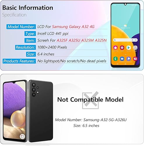 Miniatura 3 de Pantalla para Samsung Galaxy A32 4G Pantalla LCD de repuesto para Samsung A32 4G A325F A325U A325M A325N Pantalla táctil Digitalizador interno