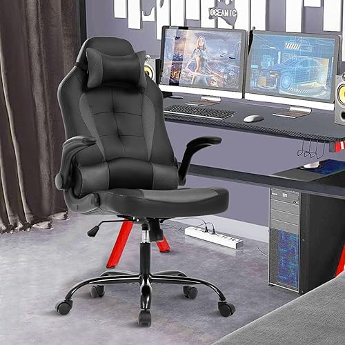 Miniatura 1 de Silla de oficina para juegos de PC, silla de escritorio ergonómica con reposacabezas y soporte lumbar, respaldo alto ajustable, silla de computadora