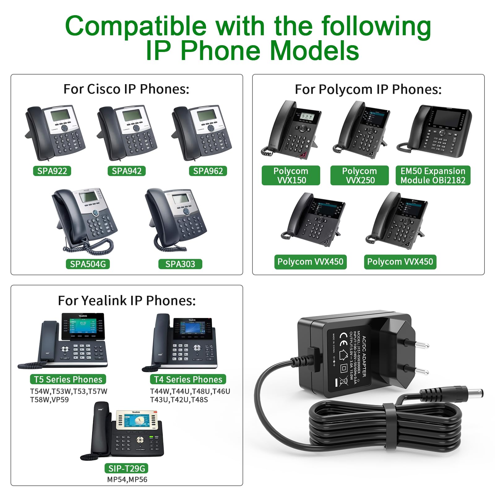 5 V zasilacz adapter do telefonów Polycom IP VVX 150 250 350, do telefonów Cisco Voip IP SPA 303 500 501G, do telefonów Yealink VoIP IP SIP-T20P SIP-T22P