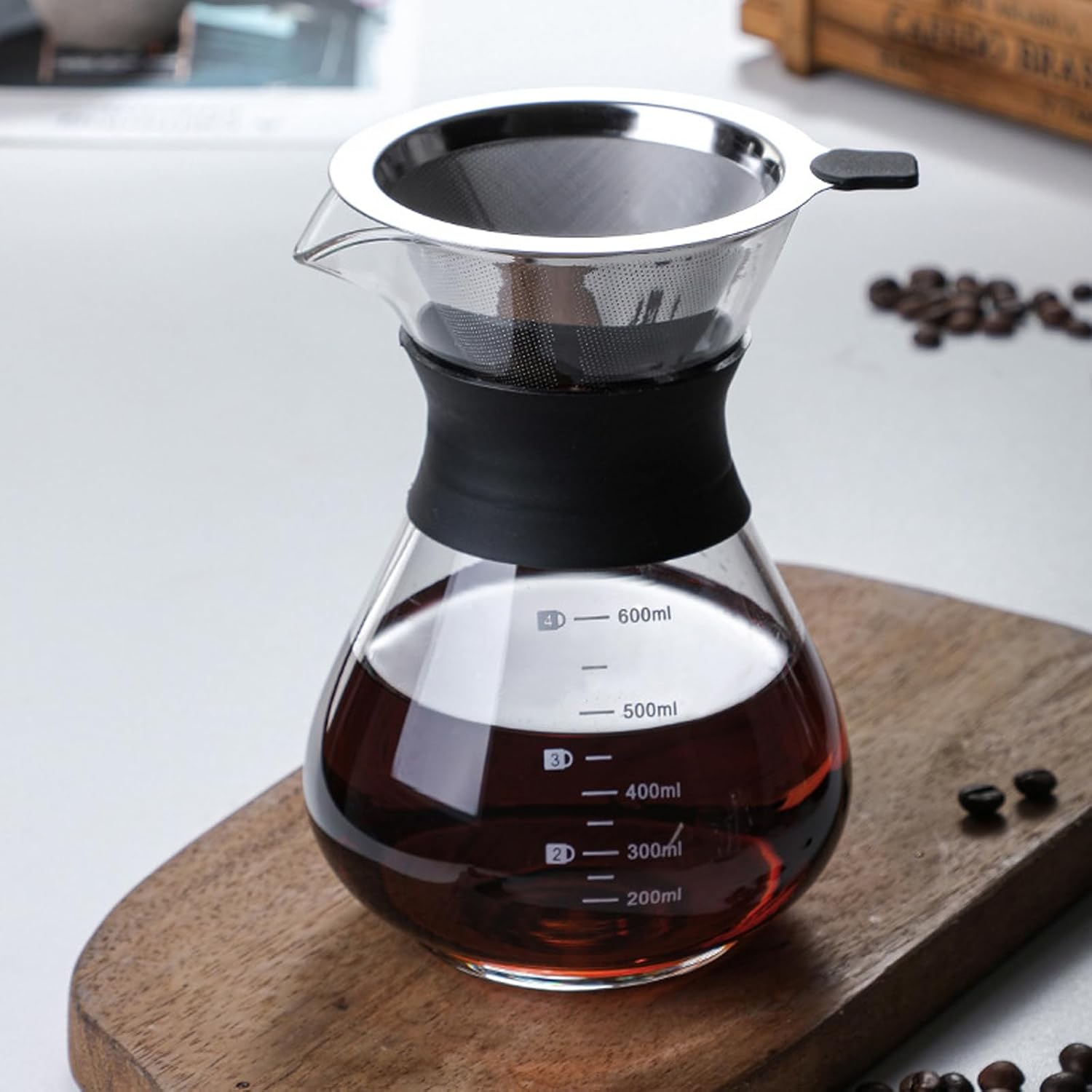 Pour Over 600ml Hand Coffee Maker with Filter, Stainless Steel Hand Filter Glass with Permanent Filter for Home, Cafe, Restaurant, Camping image 5