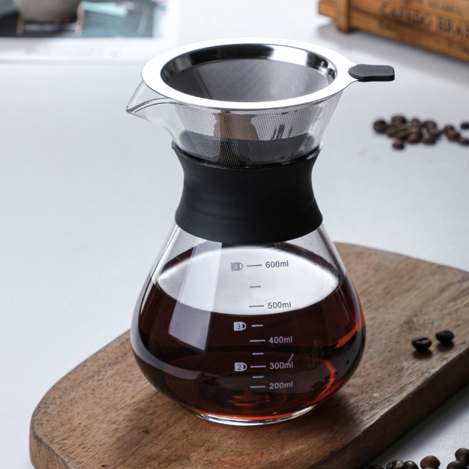 Pour Over Kaffeebereiter, 600ml Kaffeebrüher für Filterkaffee, Hand Kaffee Edelstahl Handfilter Aus Glas Mit Permanentfilter, Manueller Drip Kaffeebereiter, Für Zuhause, Café, Restaurant, Camping
