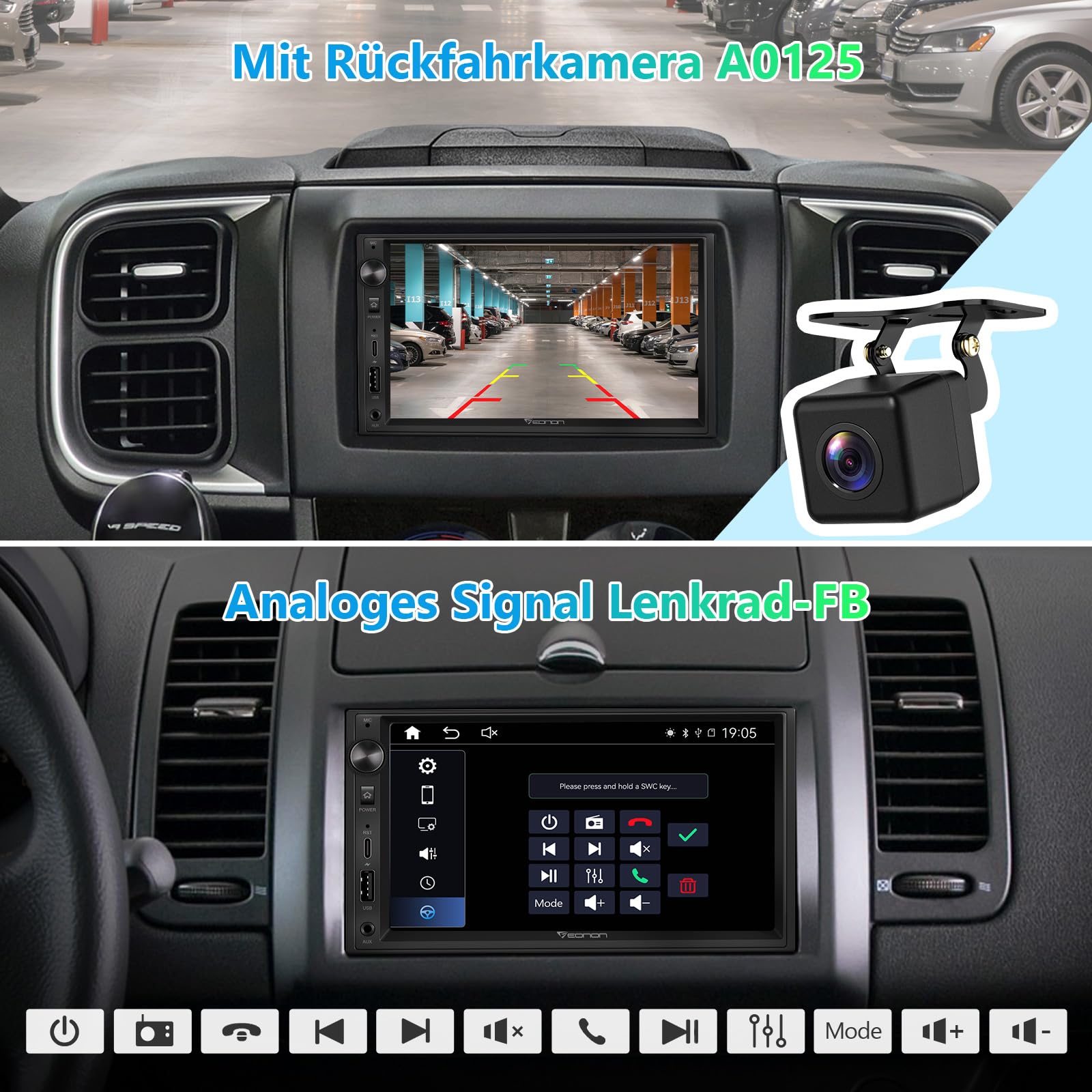 Eonon 7 Zoll Linux Doppel-Din-Autoradio, kabellos, CarPlay, Android Auto, Schnellladung, USB, DSP, Bluetooth, MirrorLink, RCA-Eingang/Ausgang, AUX-Eingang mit Rückfahrkamera X3