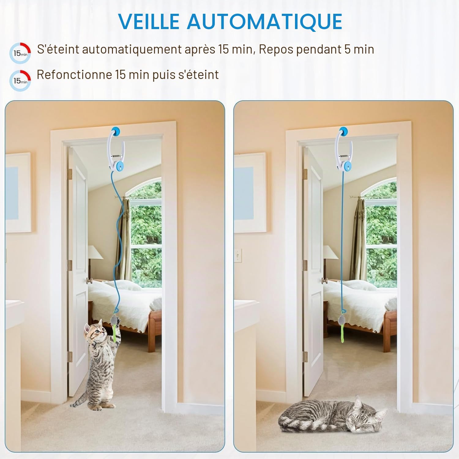 PETTOM Jouet Interactifs à Suspendre pour Chat, Jouet Chat Interieur Automatique avec Cordelette, Jouets pour Chats Suspendus aux Cadres, Jeux Chat Souris pour Jouer, Chasser et Exercer